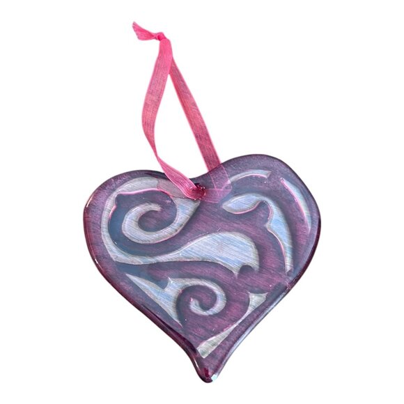 Heart Glass Ornament Suncatcher Red Heart Hanging 3.5" Tall X 4" Wide - Picture 4 of 4